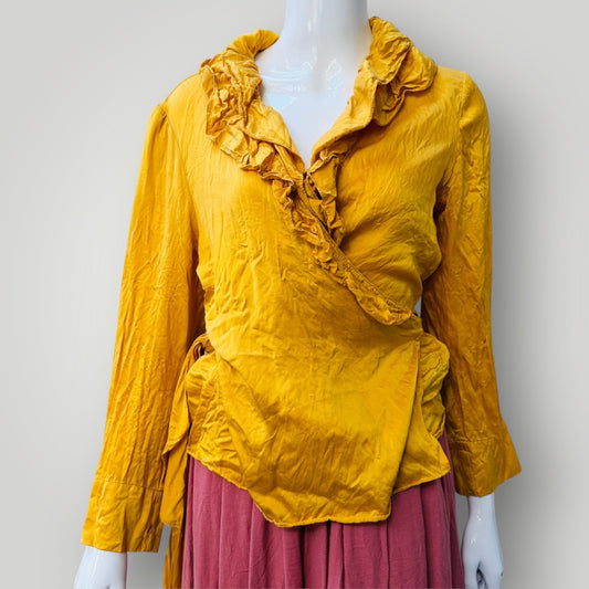 1980s australian vintage / CARLA ZAMPATTI / yellow silk ruffle blouse / s (3911289331467966357)