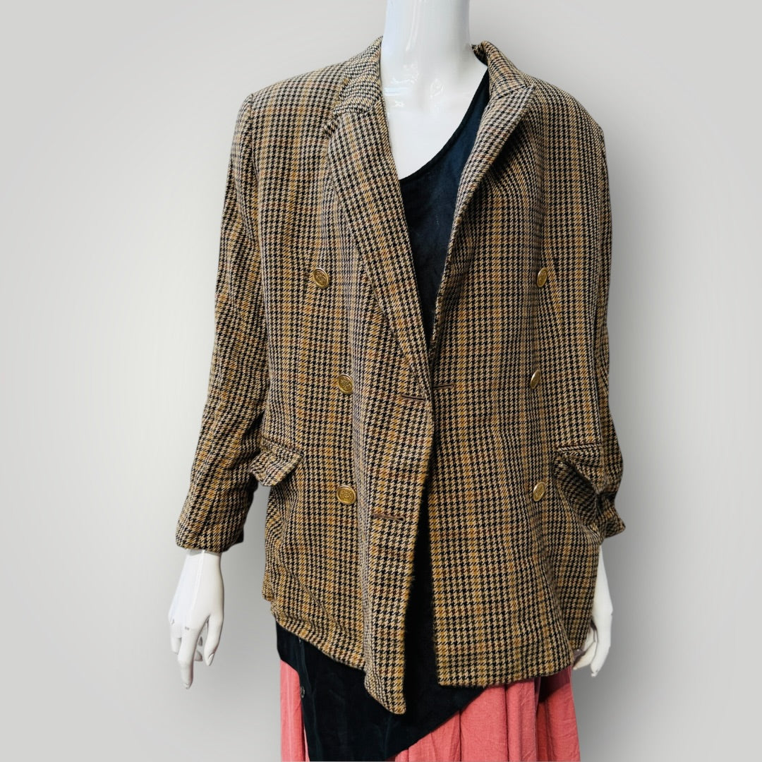 vintage / MARKS + SPENCER / pure wool houndstooth double breasted blazer / s (3911289387910998386)