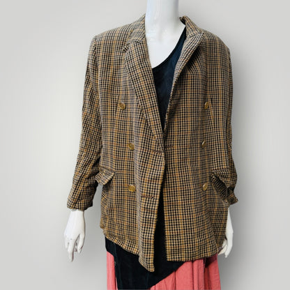 vintage / MARKS + SPENCER / pure wool houndstooth double breasted blazer / s (3911289387910998386)