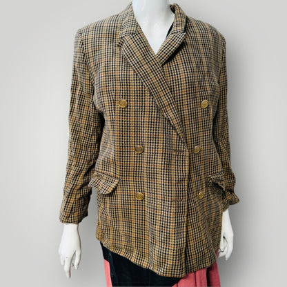 vintage / MARKS + SPENCER / pure wool houndstooth double breasted blazer / s (3911289390280014887)