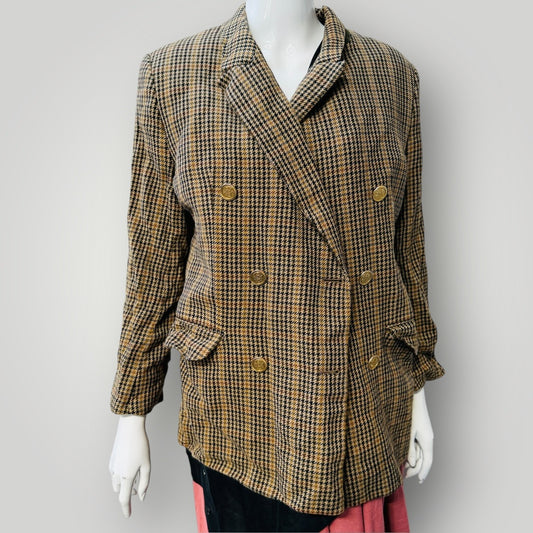 vintage / MARKS + SPENCER / pure wool houndstooth double breasted blazer / s (3911289390280014887)