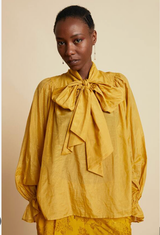KAREN WALKER / 'ornamental' blouse / mustard silk / 12 / $425rrp (3911717301413057789)
