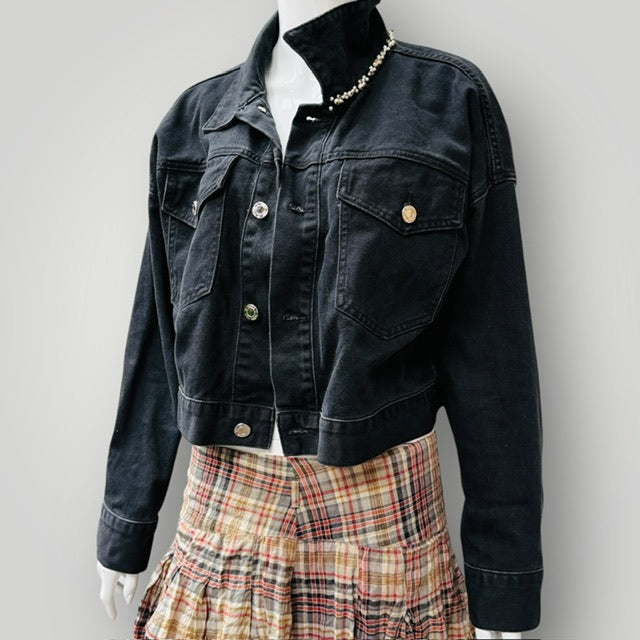 VALENTINO / black denim jacket with beading / s/m (3911741660350430958)