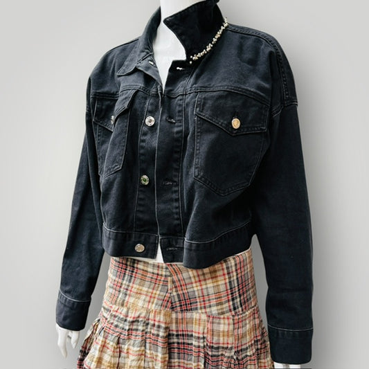 VALENTINO / black denim jacket with beading / s/m (3911741660350430958)