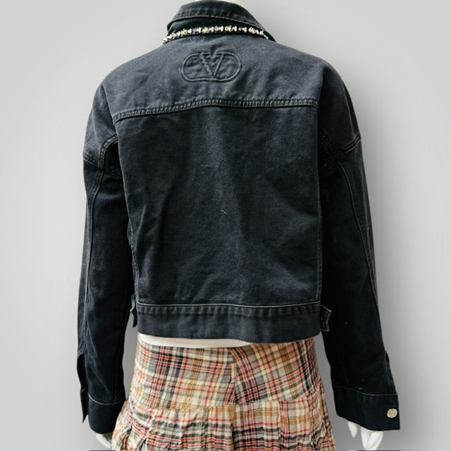 VALENTINO / black denim jacket with beading / s/m (3911741661974378481)