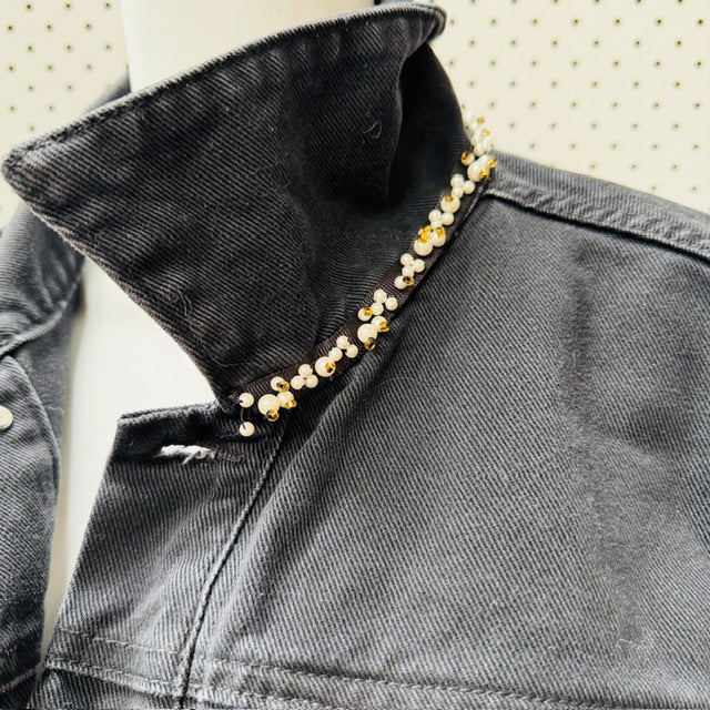VALENTINO / black denim jacket with beading / s/m (3911741829868253203)