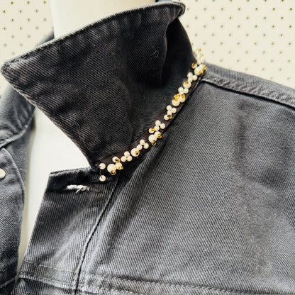 VALENTINO / black denim jacket with beading / s/m (3911741829868253203)