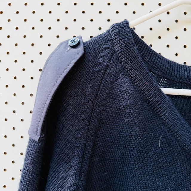 MANAWATU KNITTING MILLS / blue wool jumper with epaulets / XL (3912247594104530195)