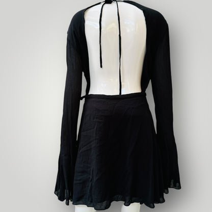 SAINT LAURENT / Open Back Long Sleeve Dress / Black / $5,000rrp (3912247929565680003)