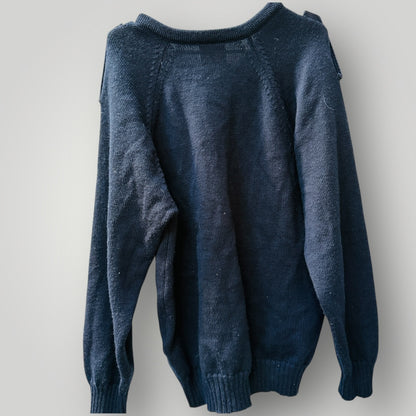 MANAWATU KNITTING MILLS / blue wool jumper with epaulets / XL (3912247944008877206)