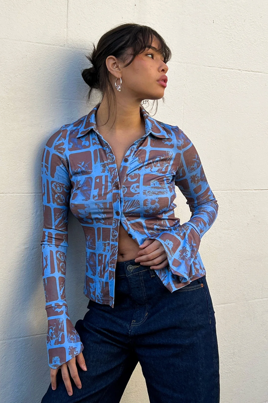 Motel Rocks / Keani Long Sleeve Shirt in photographic blue / m (3912249941046217359)