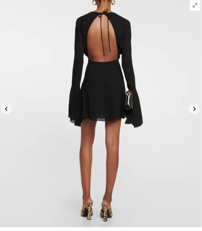SAINT LAURENT / Open Back Long Sleeve Dress / Black / $5,000rrp (3912258797536942367)
