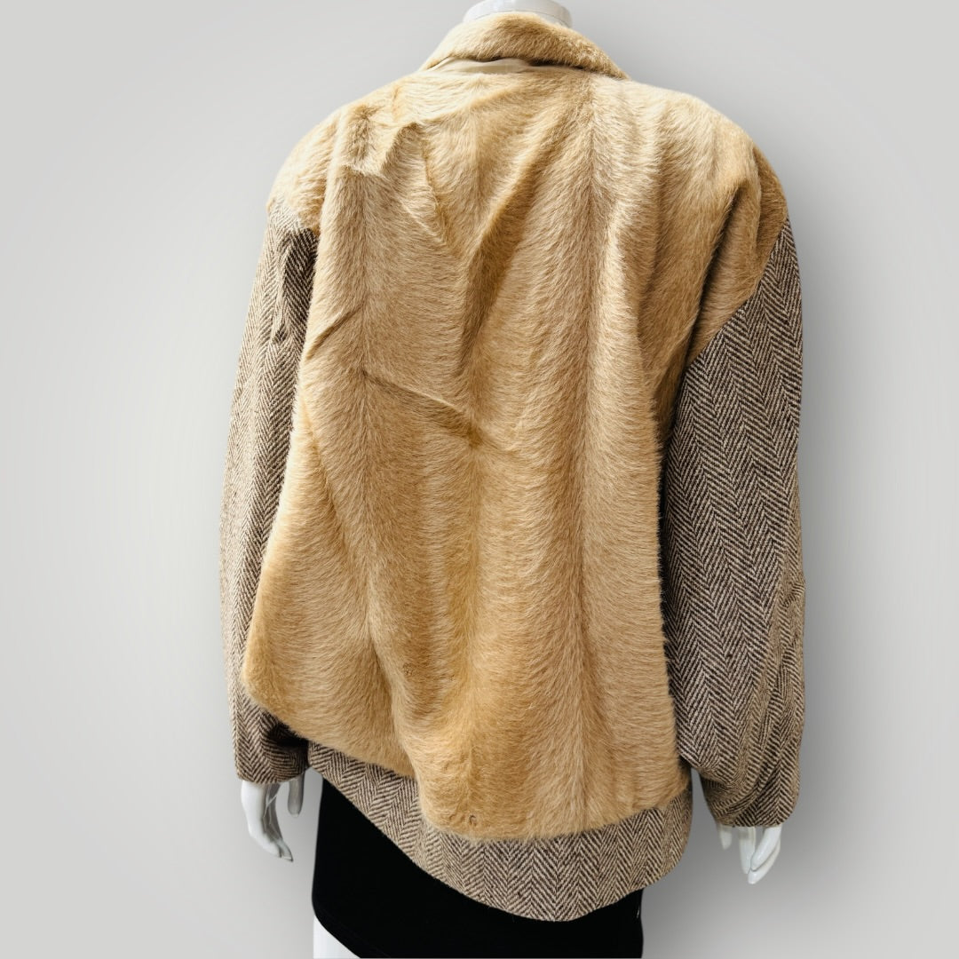 1980s vintage / tweed + faux fur batwing jacket / L (3912319930491152558)