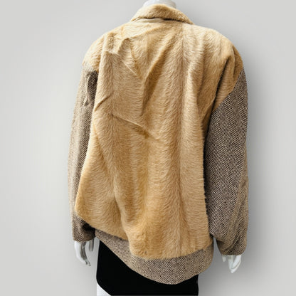 1980s vintage / tweed + faux fur batwing jacket / L (3912319930491152558)