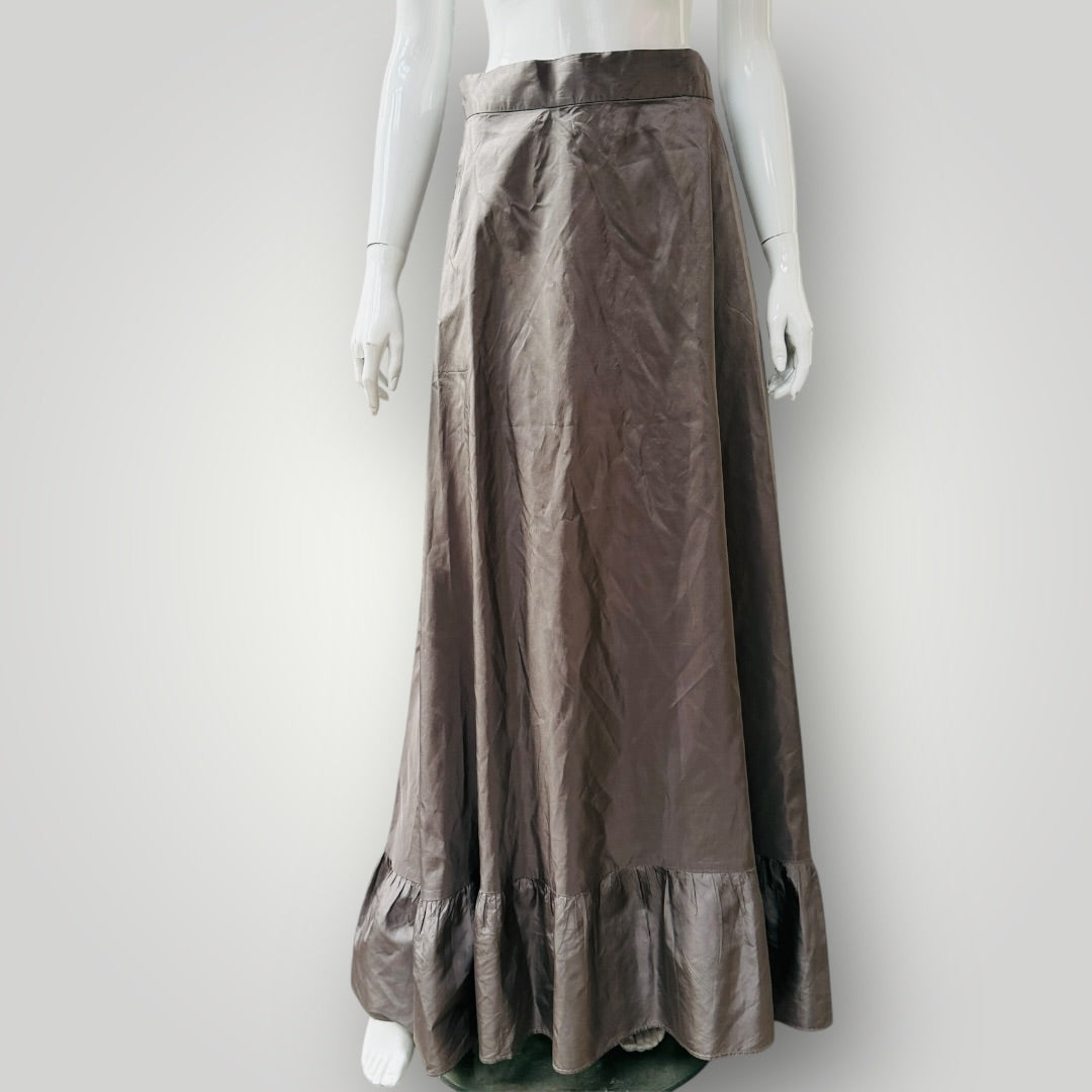 1960s nz vintage / FANNY BUSS / silk maxi skirt in silver / s (3912403718006648550)