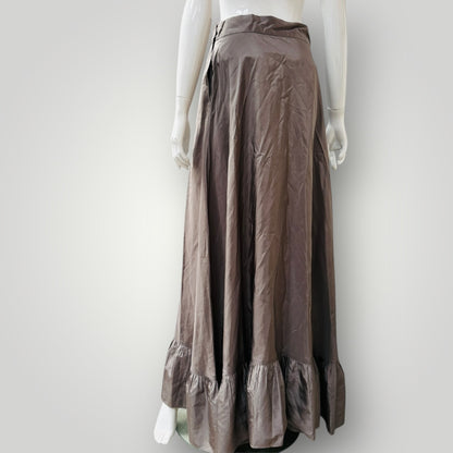1960s nz vintage / FANNY BUSS / silk maxi skirt in silver / s (3912403721398931034)