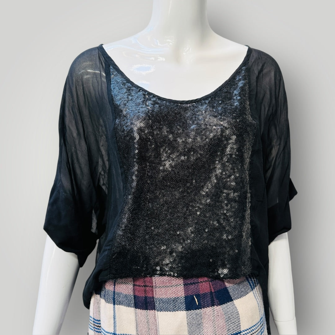 BROOKE TYSON / silk + sequin top / s (3912618612164827413)