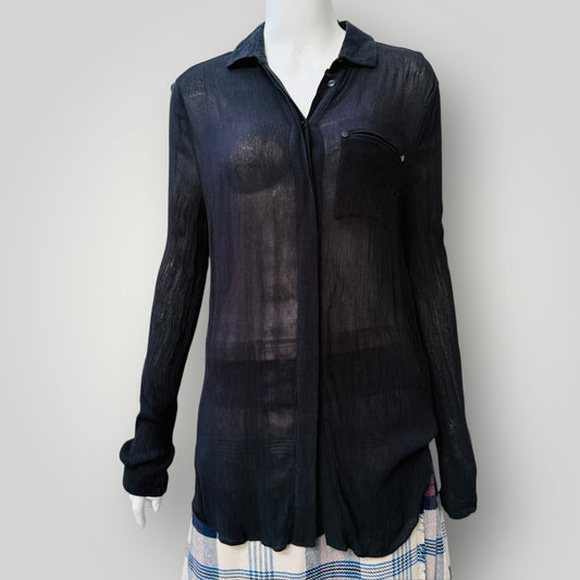 RAG + BONE NEW YORK / sheer black long shirt / s (3912618640180687804)