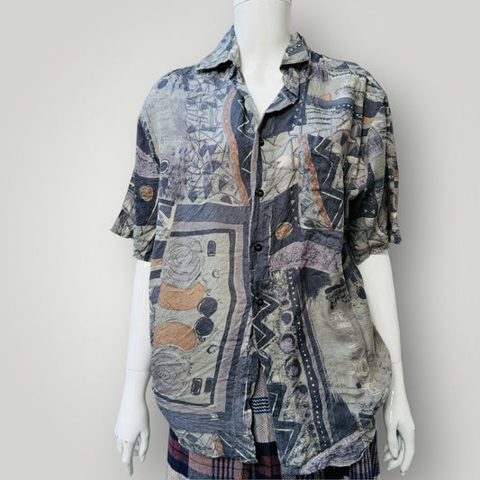 1990s vintage / PURE SILK / patterned shirt / L (3912618649192788977)