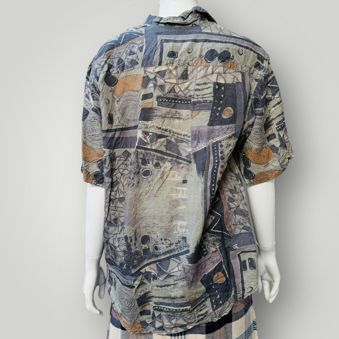 1990s vintage / PURE SILK / patterned shirt / L (3912618651039666359)
