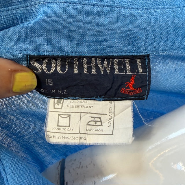 1960s nz vintage / SOUTHWELL / electric blue shirt with white facing / 15 (3913104946874492810)