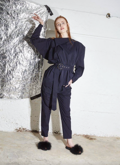 JIMMY D / 'blair' pant in blue pinstripe / 12 (3913454429343444183)