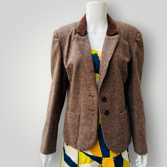 1960s nz vintage / tweed riding jacket / velvet collar / s/m (3913539623286504352)