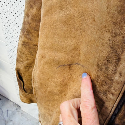 1990s british vintage / MAYWEAR / leather + sheepskin jacket / S/M (3913540569473947445)