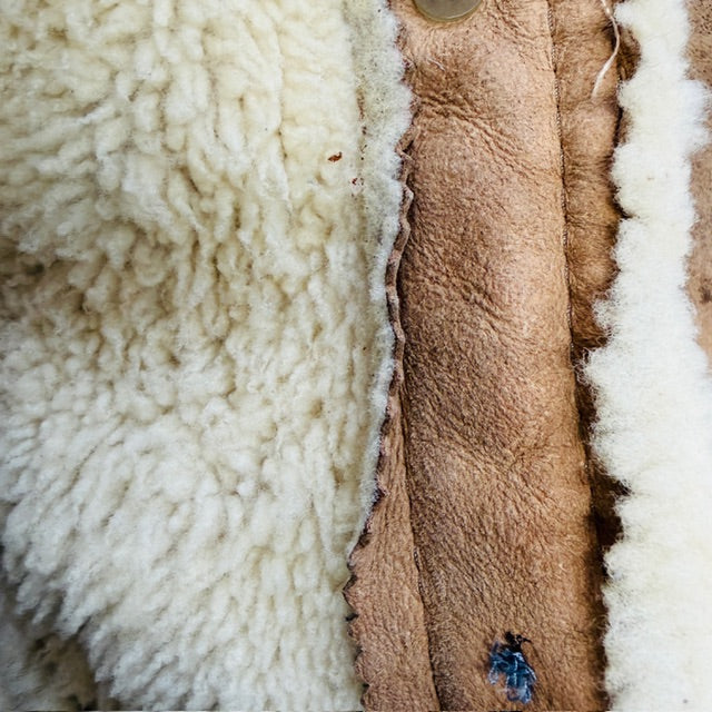 1970s french vintage / shearling leather + sheepskin jacket / 44 (3913540578041958316)
