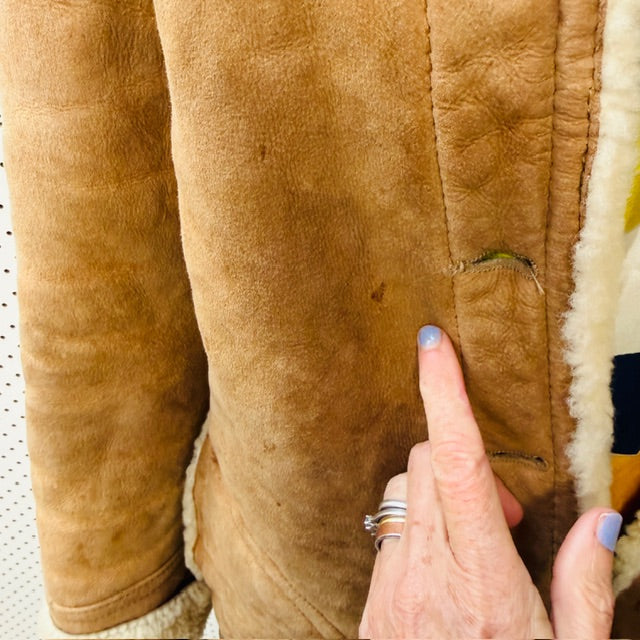 1970s french vintage / shearling leather + sheepskin jacket / 44 (3913540590901062712)