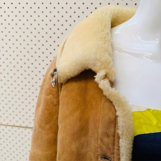1970s french vintage / shearling leather + sheepskin jacket / 44 (3913540592554689498)