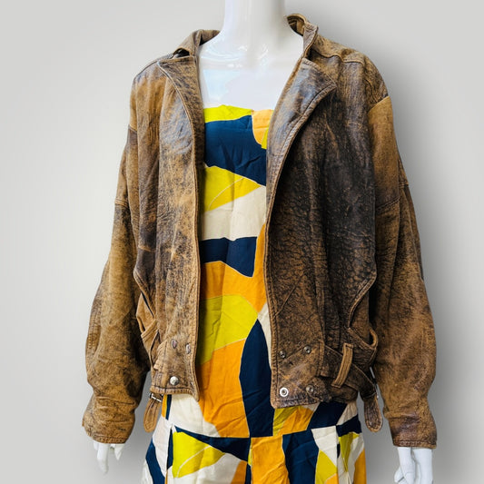 1980s aussie vintage / H&D SYDNEY / brown leather jacket / L (3913540663136870867)