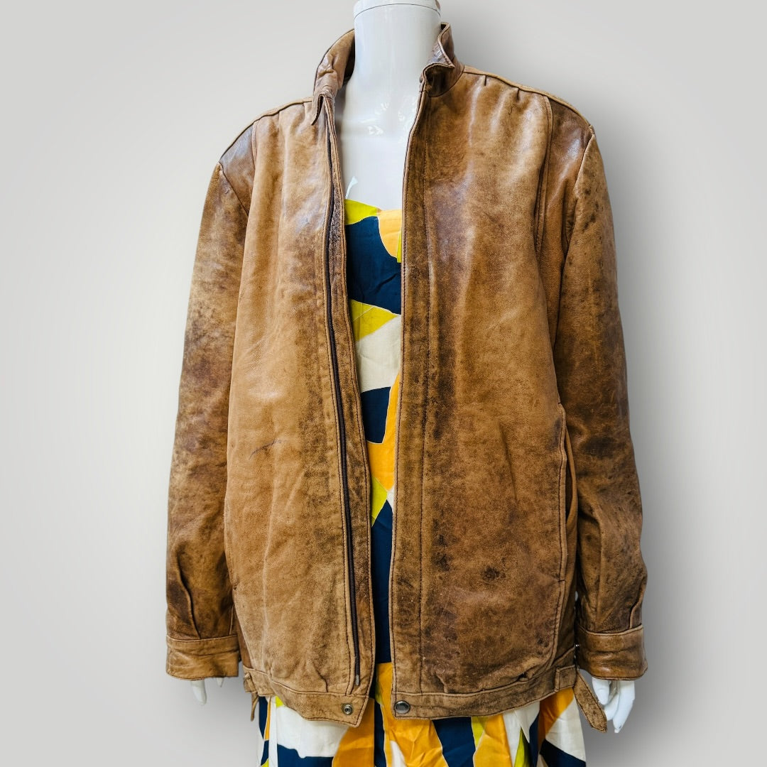 1990s british vintage / MAYWEAR / leather + sheepskin jacket / S/M (3913540672926363641)