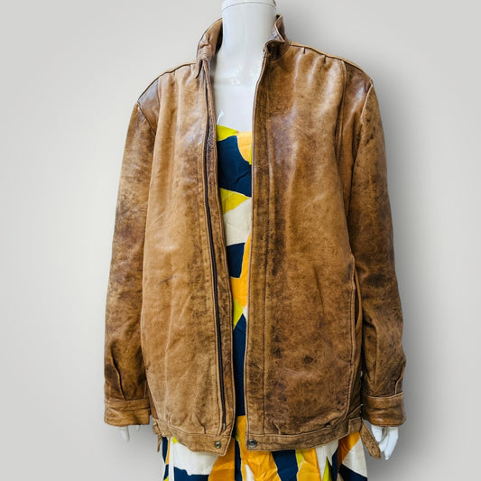 1990s british vintage / MAYWEAR / leather + sheepskin jacket / S/M (3913540672926363641)