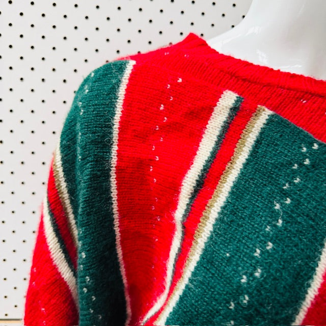 1960s nz vintage / CHI / pure wool jumper / red + green / m (3913713809658059661)