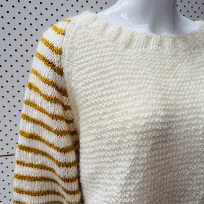 hand knitted / cream + mustard wool jumper / m (3913713817679964791)