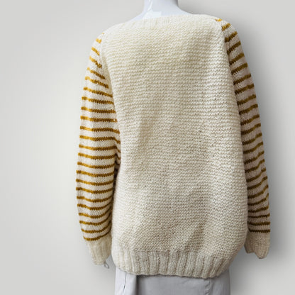 hand knitted / cream + mustard wool jumper / m (3913714086029719722)