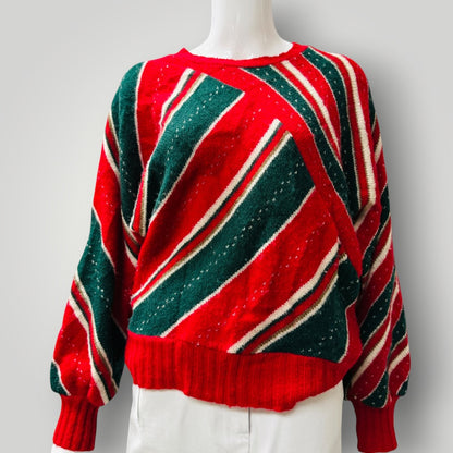 1960s nz vintage / CHI / pure wool jumper / red + green / m (3913714089149931732)