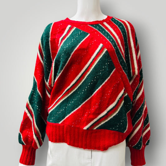 1960s nz vintage / CHI / pure wool jumper / red + green / m (3913714089149931732)