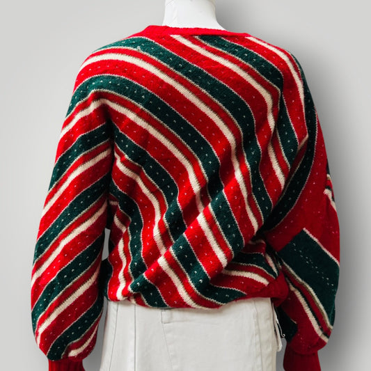 1960s nz vintage / CHI / pure wool jumper / red + green / m (3913714092567750040)