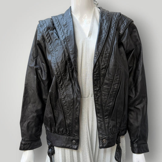 1980s aussie vintage / FRANTIK by Christine Ponting / black leather jacket / 10 (3914056296797317765)