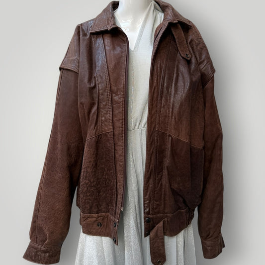 1980s aussie vintage / JONATA / brown leather bomber / xl (3914056301593656756)