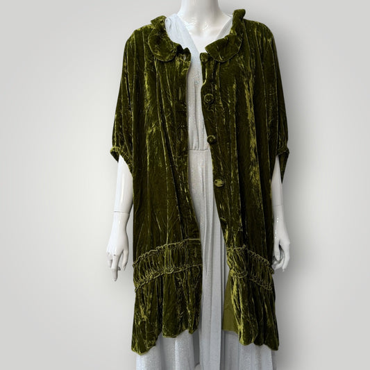 Miss Rose Sister Violet / Florentine silk velvet coat / moss green / XL (3914056304876511696)