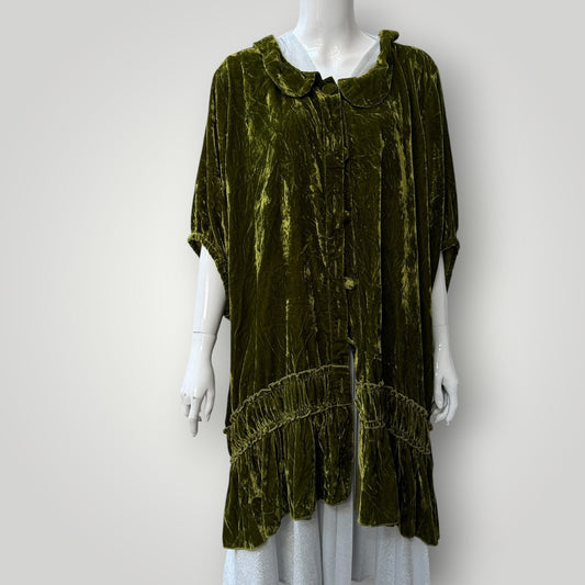 Miss Rose Sister Violet / Florentine silk velvet coat / moss green / XL (3914056309540618834)