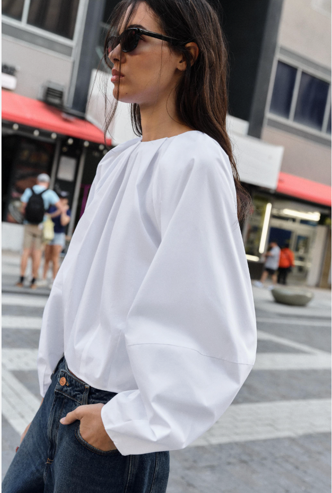 Zara / balloon sleeve cotton blouse / m (3914135629113237665)