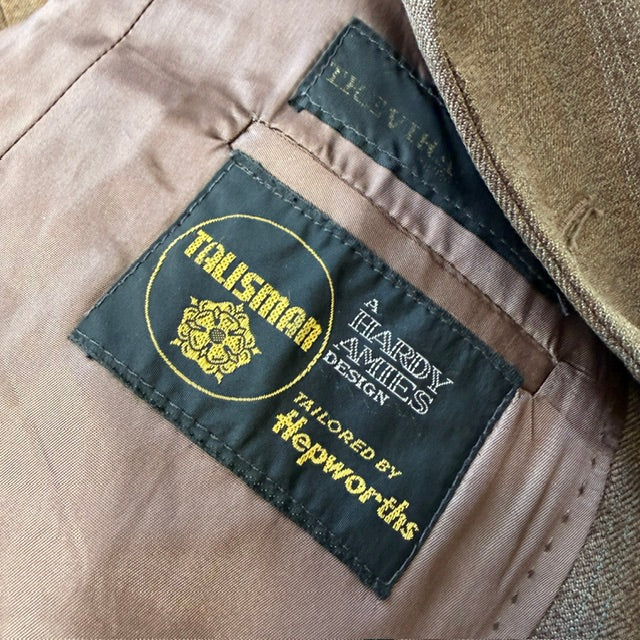 1960s vintage / HARDY AIMES for hepworths / pinstriped brown wool suit / small (3914151210500170009)