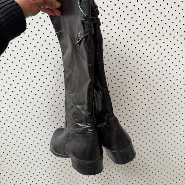 BOOTS / full length black leather / 41 (3914313702348216064)
