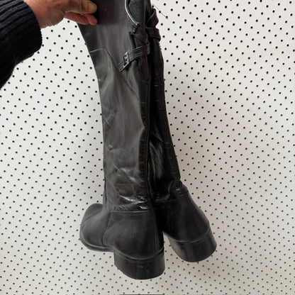 BOOTS / full length black leather / 41 (3914313702348216064)