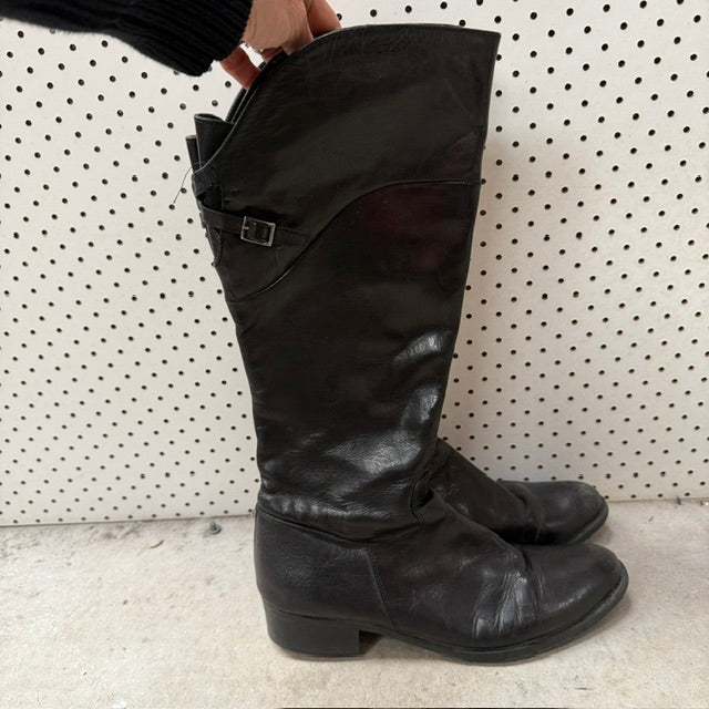BOOTS / full length black leather / 41 (3914313707403327933)