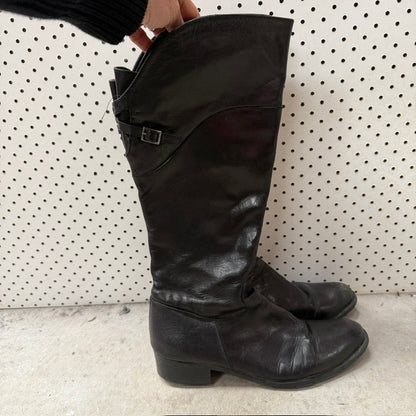 BOOTS / full length black leather / 41 (3914313707403327933)